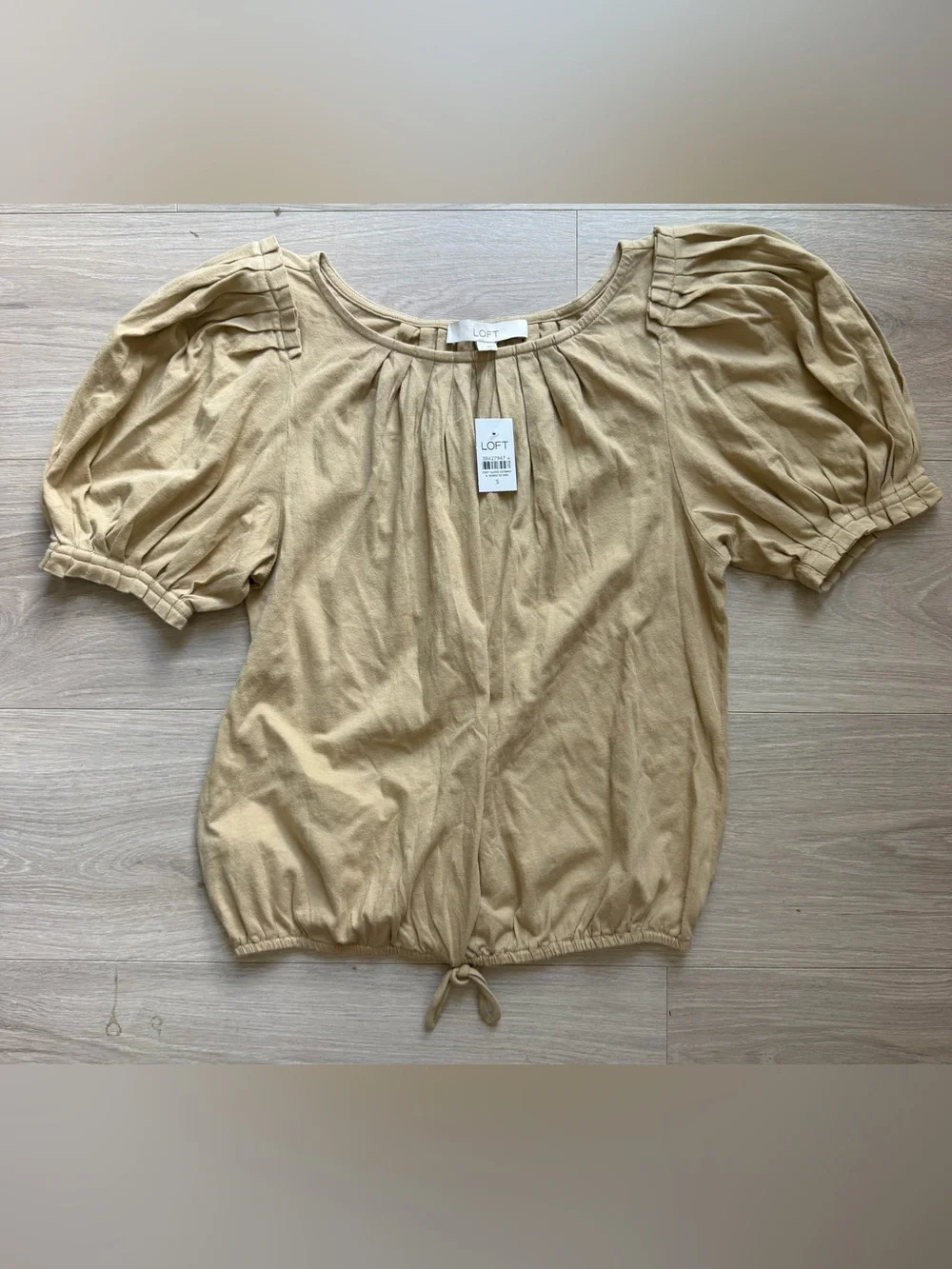 LOFT Puff Sleeve Drawstring Hem Top - Tan